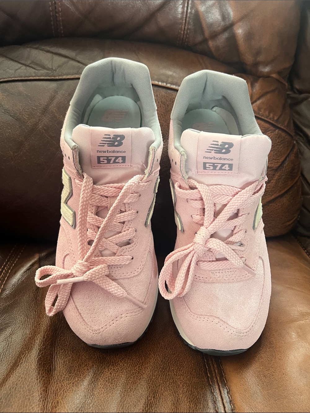 New Balance Women's Pink Suede 574 Lace-Up Sneakers
